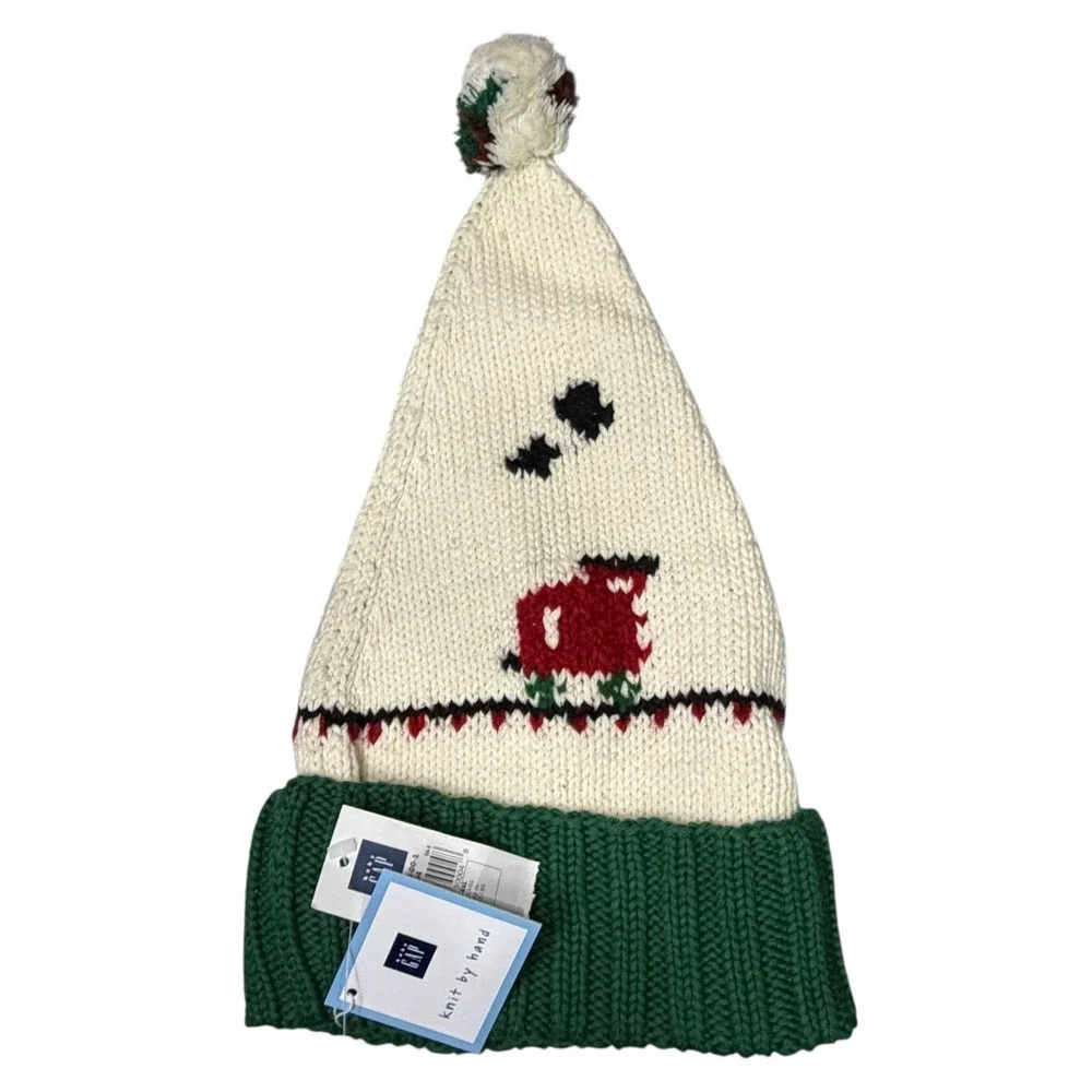 Vintage Baby Gap Knitted Hat Baby 2-4yrs‎ Choo Choo Train Pompom Outdoors Winter